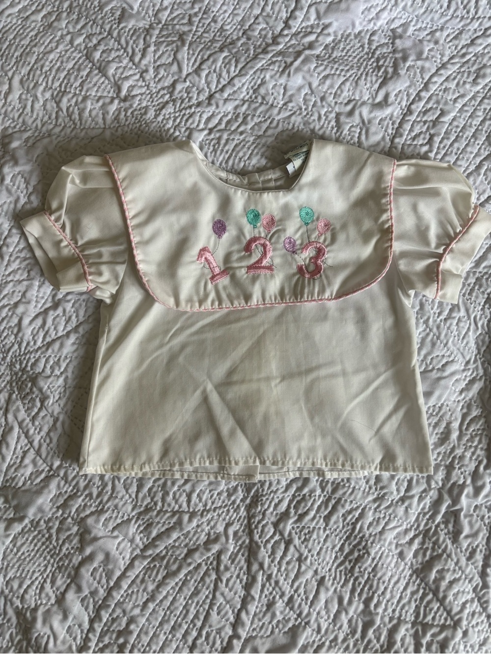 Vintage Alexis Children's Cream Collared Embroidered 1-2-3 Top